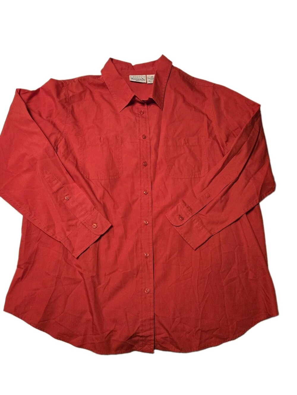 Basic Editions Plus Womens 18W Red Long Sleeve Button Up Work Shirt Blouse